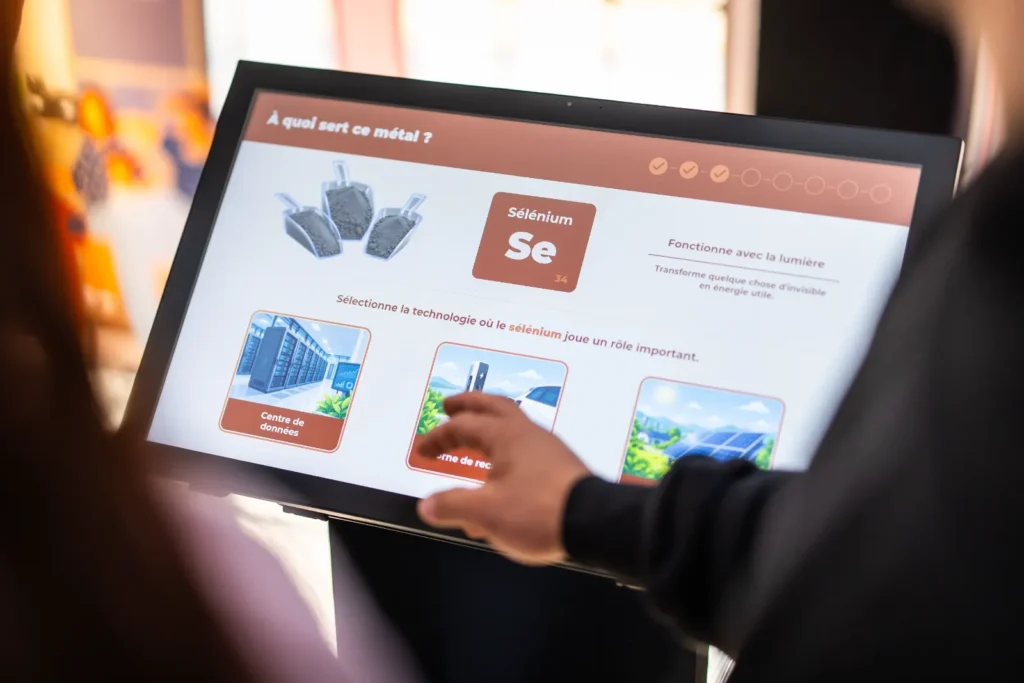 An interactive quiz on a touchscreen for a corporate event.
