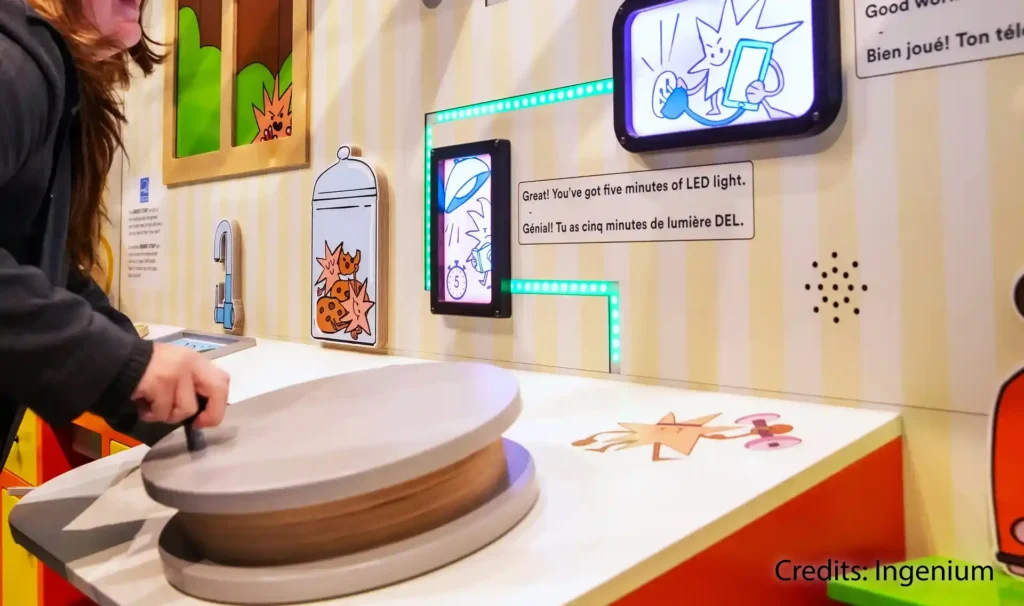 Interaction with the "Charge it up!" hand crank at Inside the Walls Exhibition